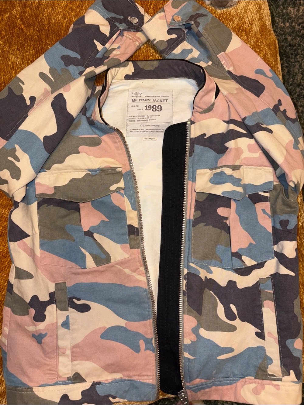 1989 Zadig & Voltaire Vintage Military Jacket Camouflaged Pink Blue Green